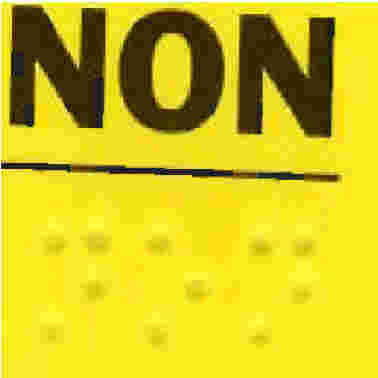 etiqueta para las papeletas del no, tiene escrita la palabra NON en Braille y en tinta